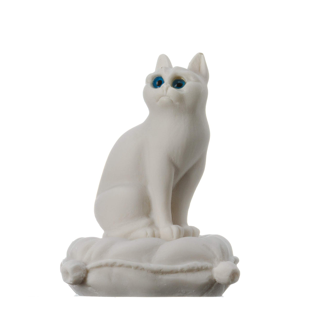 BeautifulGreekStatuen, Katze sitzend auf Kissen, Alabaster-Skulptur, handgefertigt, 15,2 cm