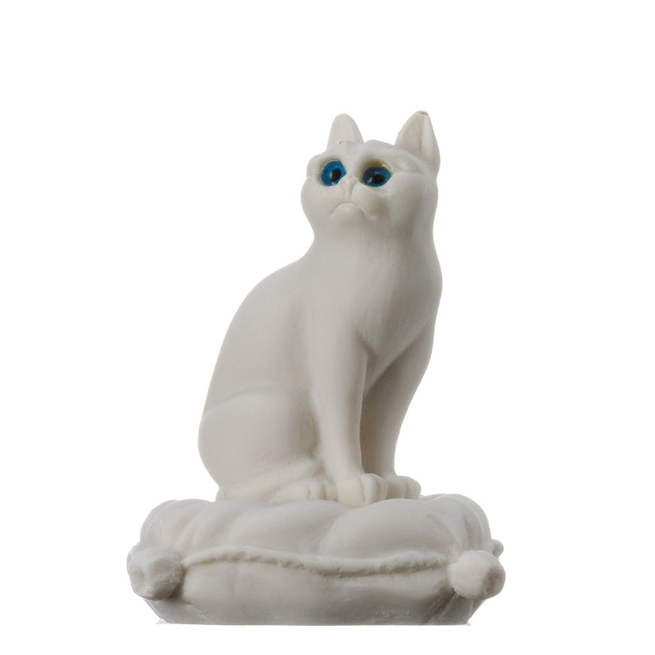 BeautifulGreekStatuen, Katze sitzend auf Kissen, Alabaster-Skulptur, handgefertigt, 15,2 cm