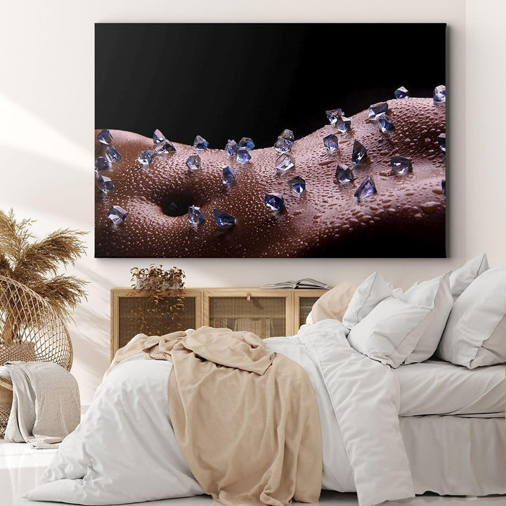 Bilder auf Leinwand 100x70cm Leinwandbild Frau Körper Kristalle Wassertropfen Gross Wanddeko Bild Sc