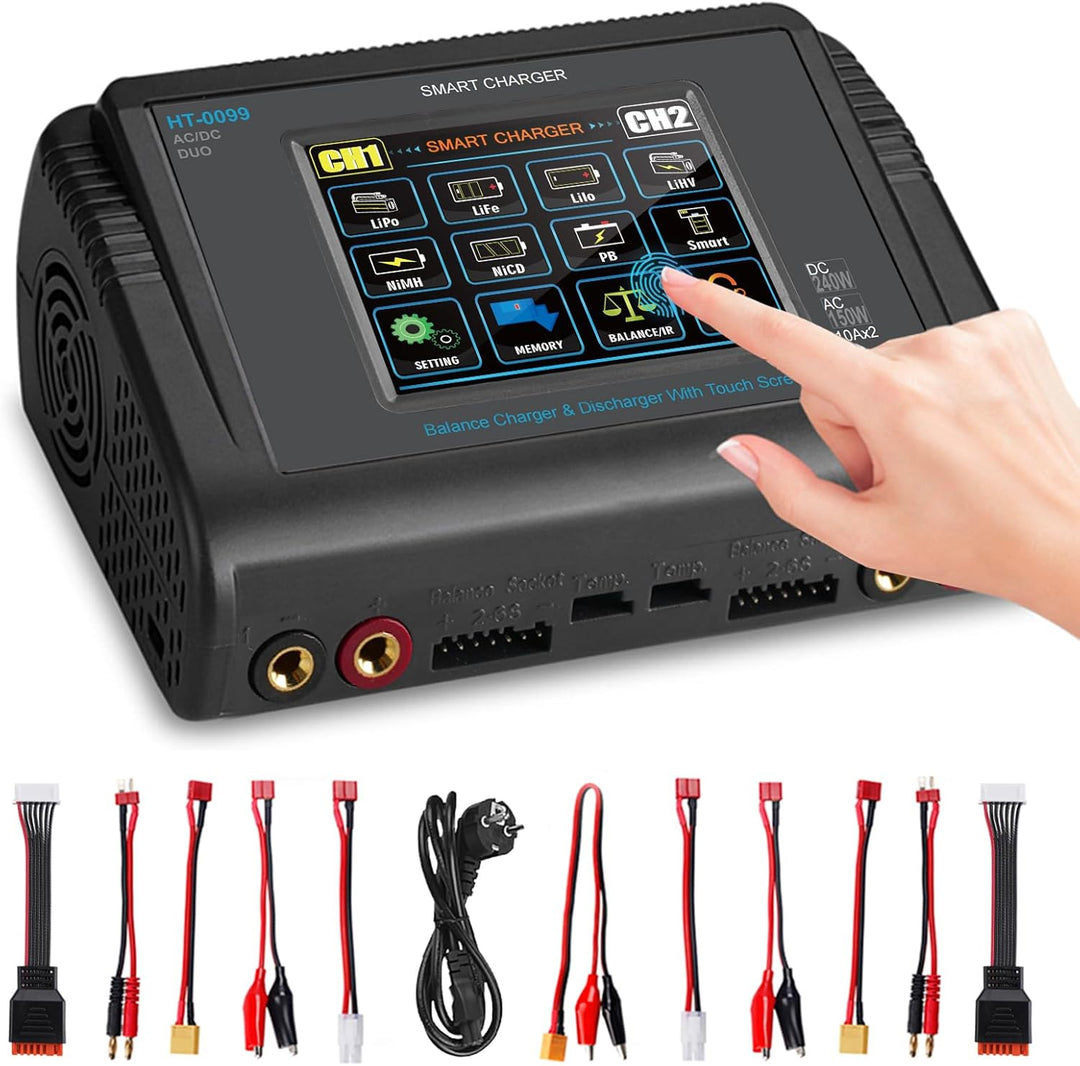 Haisito LiPo Ladegerät, Touchscreen Dual Balance Ladegerät Entlader AC 150W DC 240W 10A für Li-Ionen