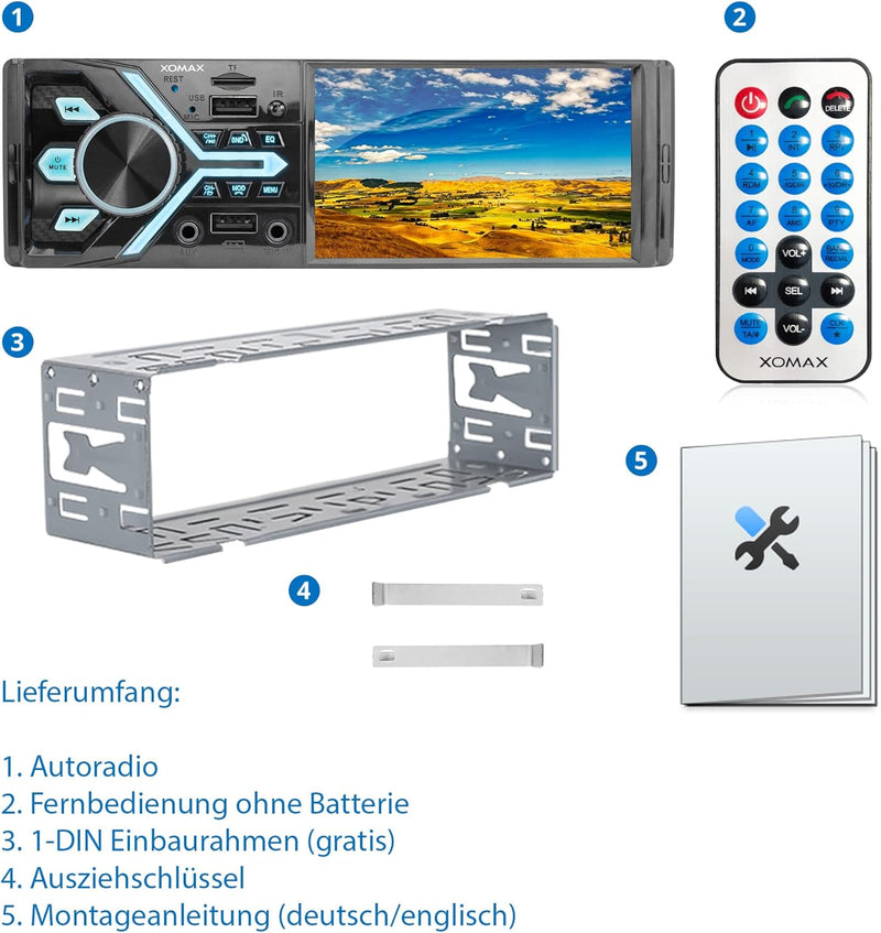 XOMAX XM-V424 Autoradio mit 4.1" / 10 cm Bildschirm I Bluetooth Freisprecheinrichtung I RDS I MP3 I