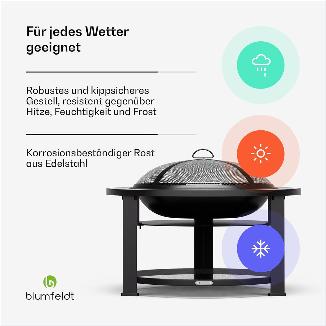 Blumfeldt Merano Circolo Feuerschale - 3-in-1 Feuerschale Mit Grillrost & Tisch, Robuster Stahlrahme
