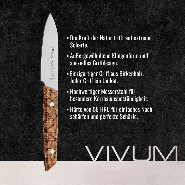 F.DICK Officemesser VIVUM (mit 10 cm Klinge, für feine Schneidarbeiten, mit Birkenholzgriff, 58 HRC,