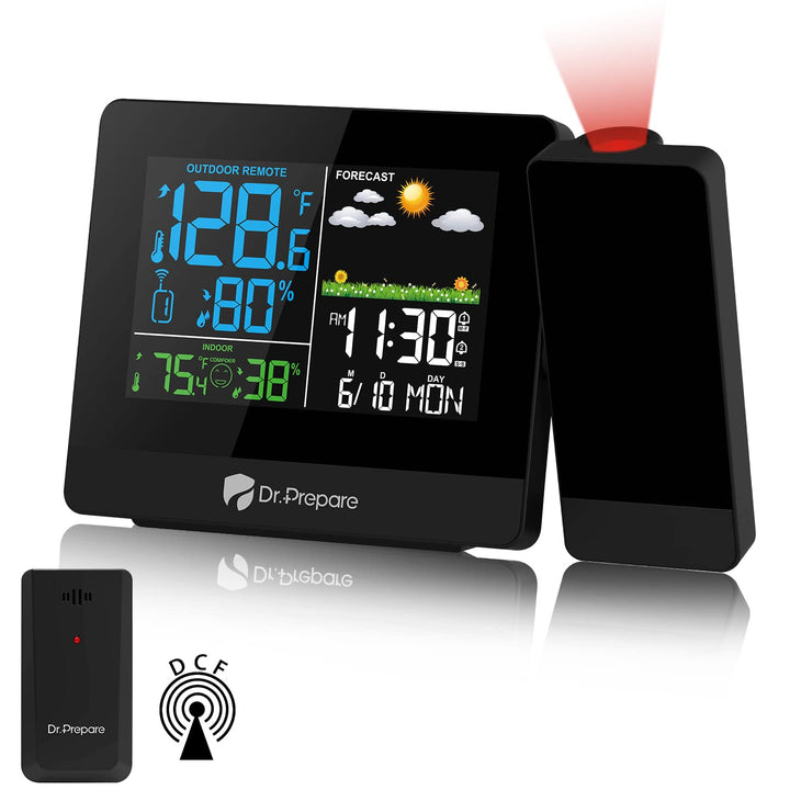 DR.PREPARE Projektionswecker Digitaler Wecker mit Projektion Wetterstation Wecker Projektionsuhr mit