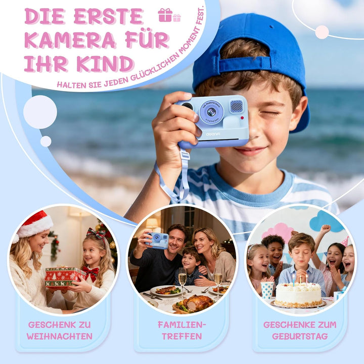 Kinderkamera Sofortbildkamera, 2,4 Zoll 1080P Sofortbildkamera Kinder mit 32GB Karte & 3 Rollen Druc