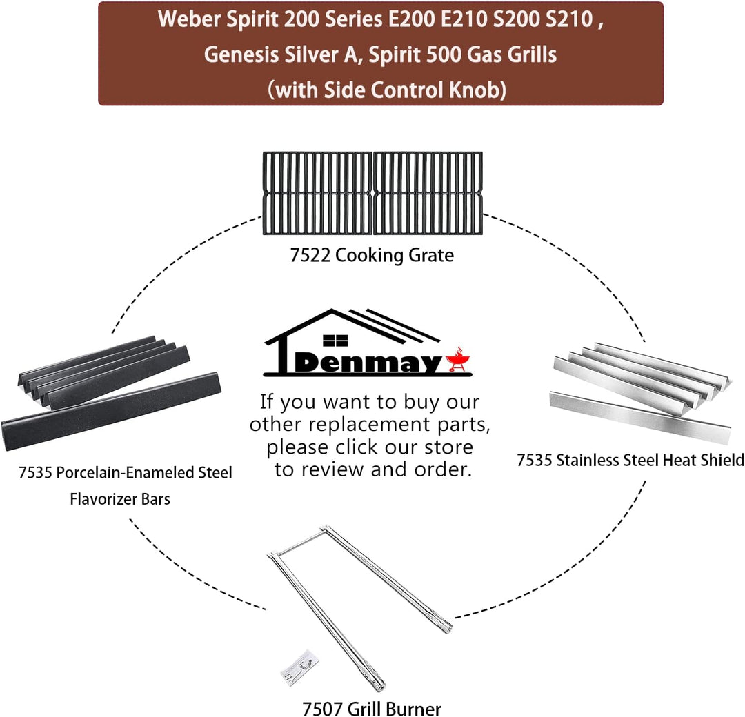 Denmay 38cm x 28.6cm Grillrost Gusseisen 7522 für Weber Spirit Classic E/S 200 210 (mit Seitlichen B