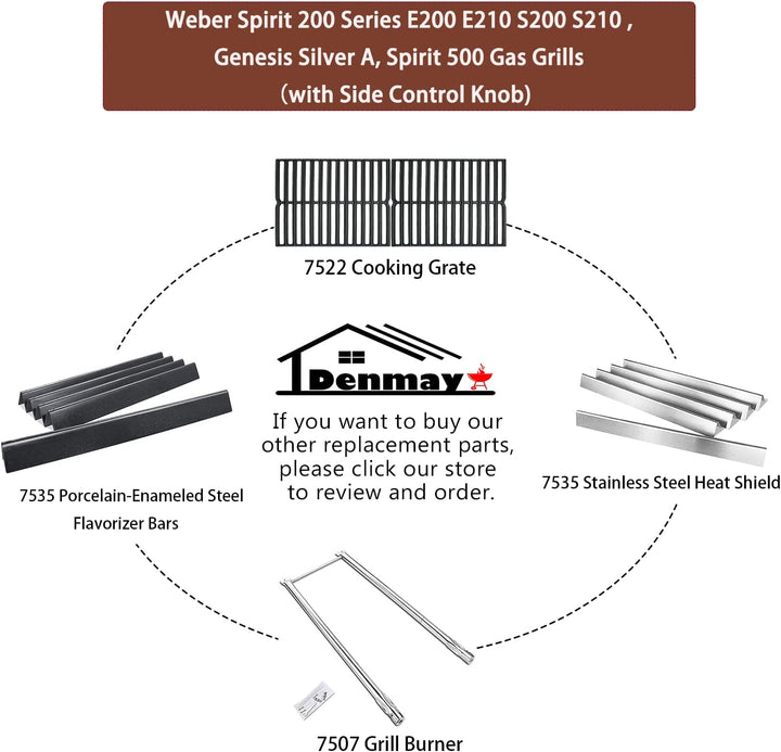 Denmay 38cm x 28.6cm Grillrost Gusseisen 7522 für Weber Spirit Classic E/S 200 210 (mit Seitlichen B