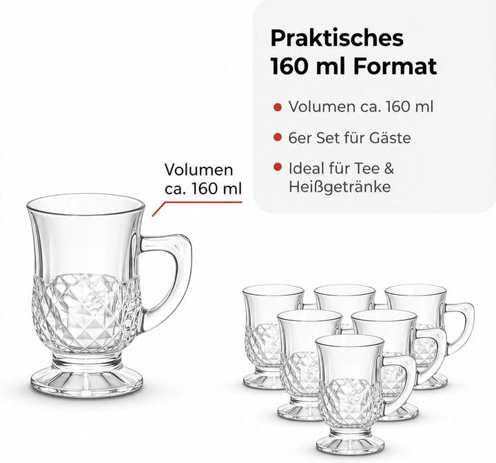 by Pasabahce Istanbul Teegläser 160ml, 6er Set, Gläser aus Kristallglas, Facettenschliff, spülmaschi