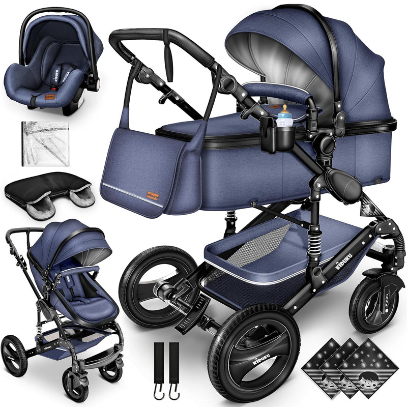 KIDUKU® 3 in 1 Kinderwagen XXL Komplettset | Kombikinderwagen Set inkl. Babywanne Buggy Sportsitz &