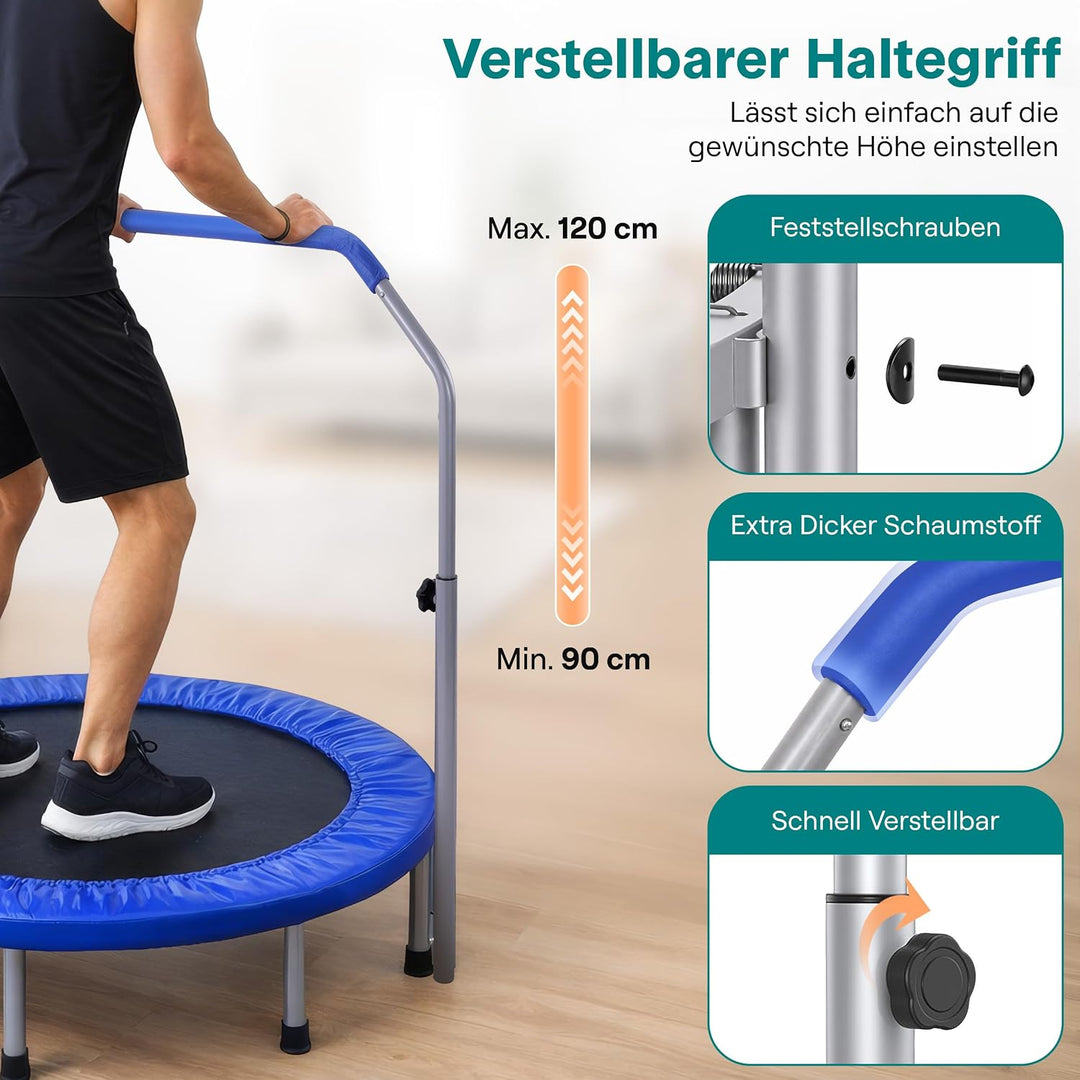 SereneLife Portable & Foldable Trampoline - 40' in-Home Mini Rebounder with Adjustable Handrail, Fit