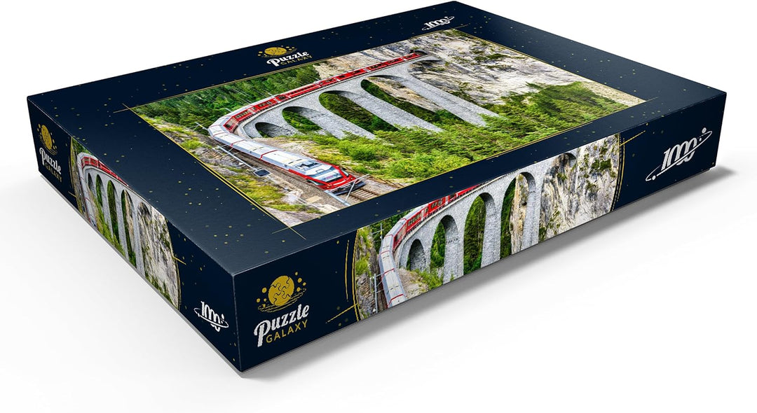 Bernina-Express Gletscherzug auf dem Landwasserviadukt in den Schweizer Alpen - Premium 1000 Teile P