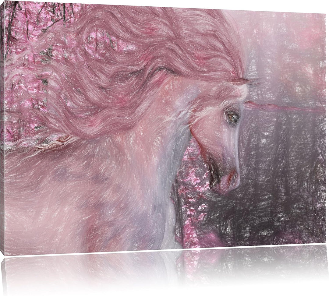 Pixxprint Einhorn als Leinwandbild/Grösse: 100x70 cm/Wandbild/Kunstdruck/fertig bespannt, 100x70