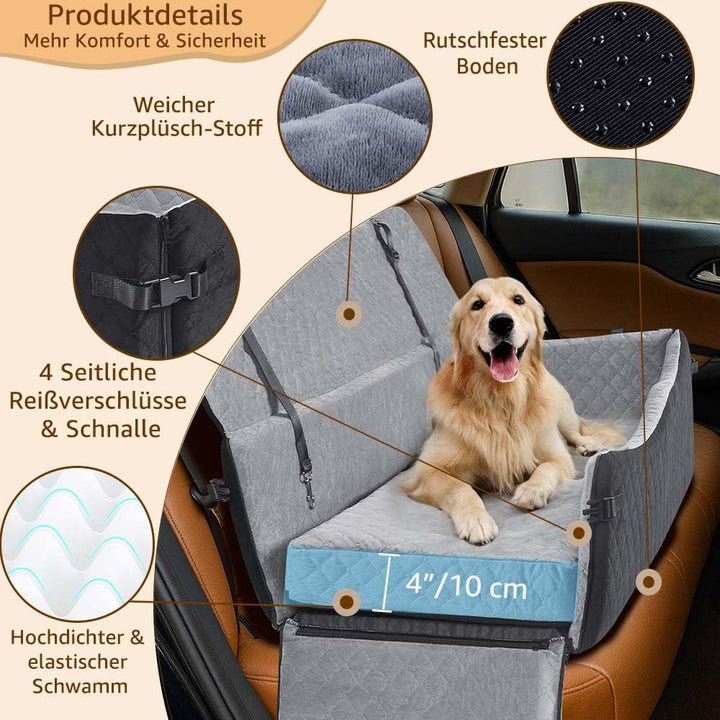 unipaws Hunde Autositz für mittlere & grosse Hunde bis 55 kg, Autositz Hund mit Vorder-/Seiteneinsti