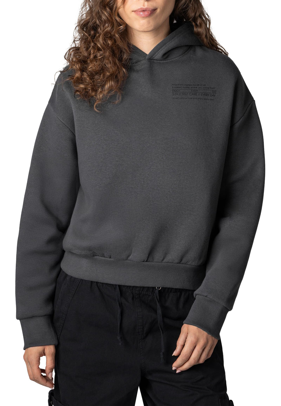Sublevel Damen Basic Pullover Hoodie mit Mini-Print XS Dark-grey, XS Dark-grey