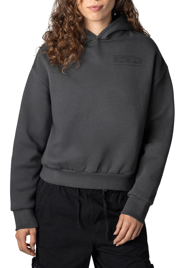 Sublevel Damen Basic Pullover Hoodie mit Mini-Print XS Dark-grey, XS Dark-grey