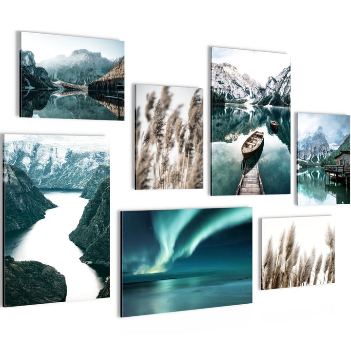 Novart Wandbilder Natur Berge See - KOMPLETT AUFHÄNGFERTIG - Aurora Grün Wohnzimmer Schlafzimmer - 7
