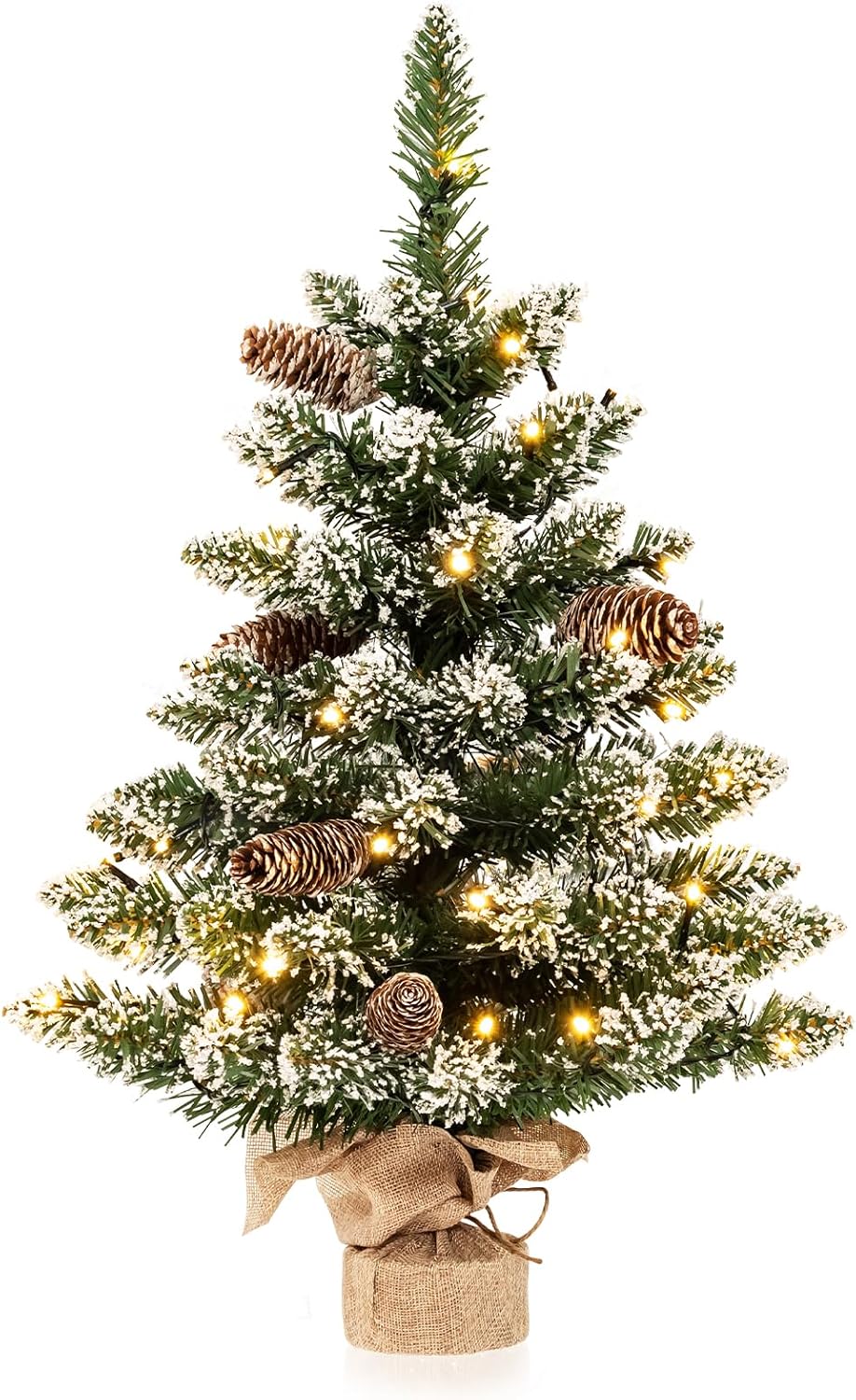 KOMFOTTEU 64 cm künstlicher Weihnachtsbaum Mini, Tisch Christbaum mit 8 Tannenzapfen & 75 Zweigspitz