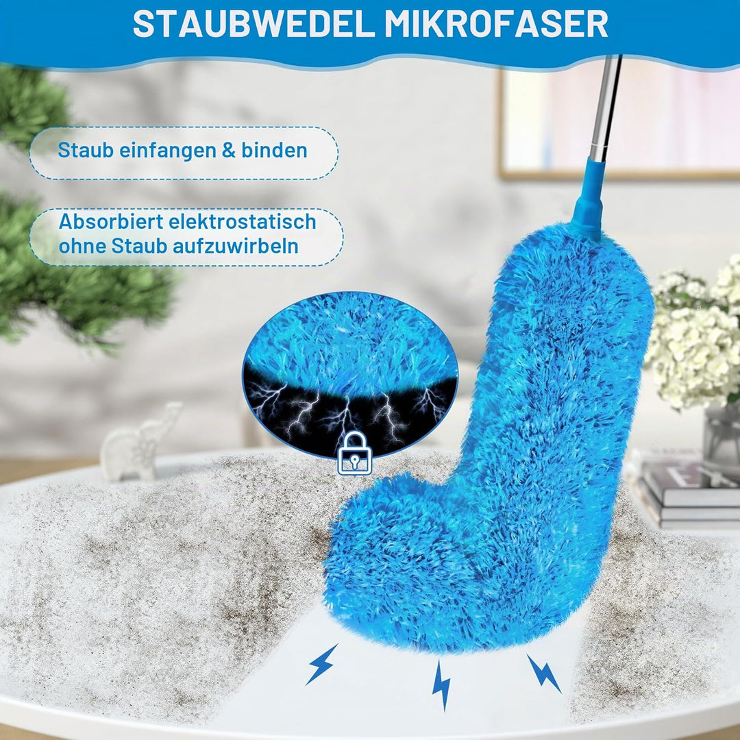 JEHONN Staubwedel Teleskop Waschbar, Staubwischer Mikrofaser Lang Ausziehbar Bis 254 cm, Spinnenwebe