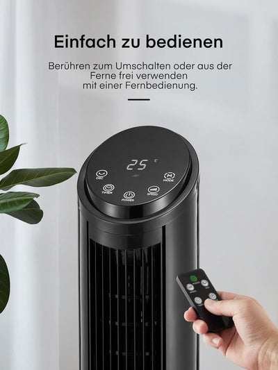 FOHERE Turmventilator Sehr Leise mit Fernbedienung für Zuhause, 102cm Oszillierender Leiser Gleichst