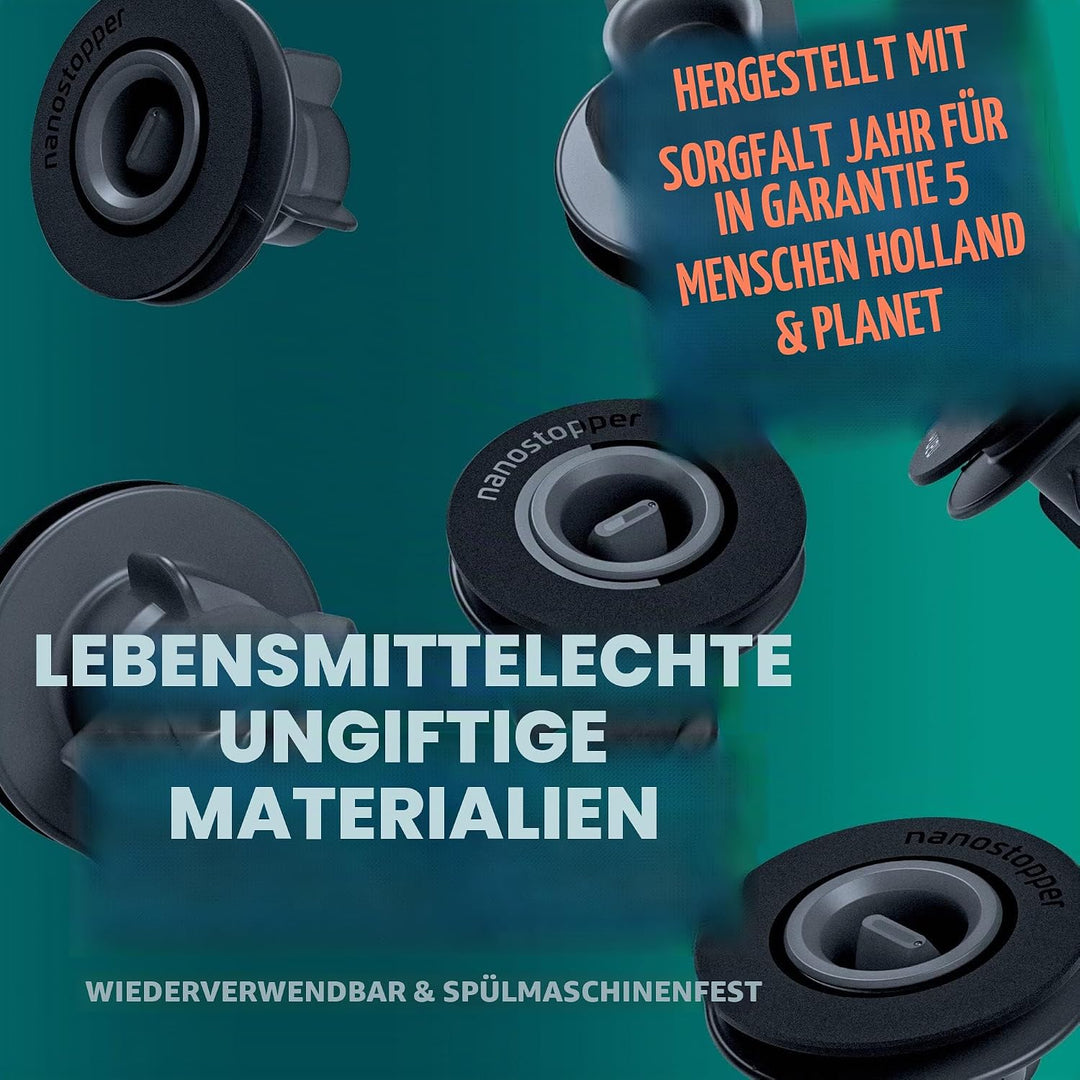 Airtender Set Extra Nanostopper (schwarz, 12-tlg. Wein Vakuum Nanostopper, Wein frisch halten, für K