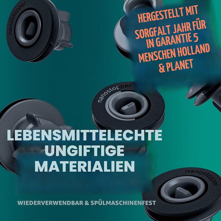 Airtender Set Extra Nanostopper (schwarz, 12-tlg. Wein Vakuum Nanostopper, Wein frisch halten, für K