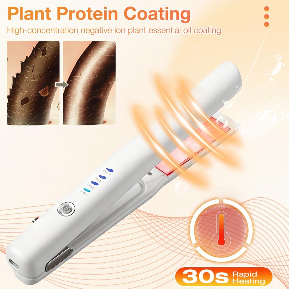 2 In 1 Mini Glätteisen Kabellos und Lockenstab, Hair Straightener, 4 Temperaturen, Wiederaufladbare