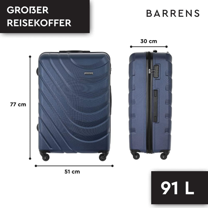 BARRENS Grosser Koffer | Aufgabegepäck | 77x51x30 cm | 96 L | 4x360 Grad Rollen | Flexibler Griff |