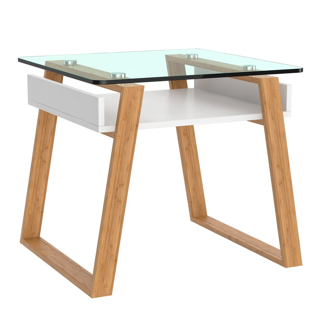 bonVIVO Beistelltisch weiss mit Glas Holz Materialmix - Couchtisch, Sideboard, Wohnzimmertisch - Mod