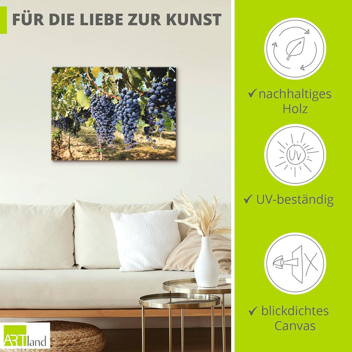 ARTland Leinwandbilder Wandbild Bild auf Leinwand 60x45 cm Natur Landschaft Toskana Weintrauben Früc