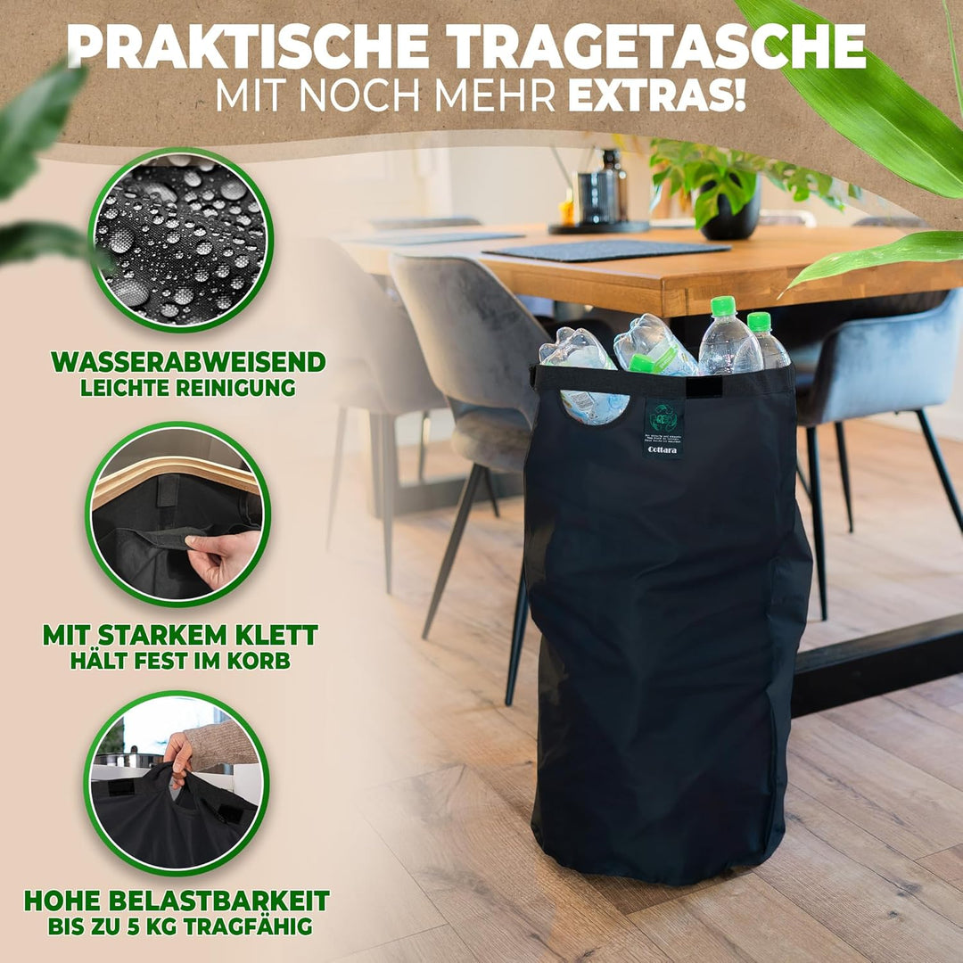 COTTARA® Pfandflaschen Sammelbehälter mit Deckel inkl. XXL Tragetasche | Pfandbehälter mit Loch | Id