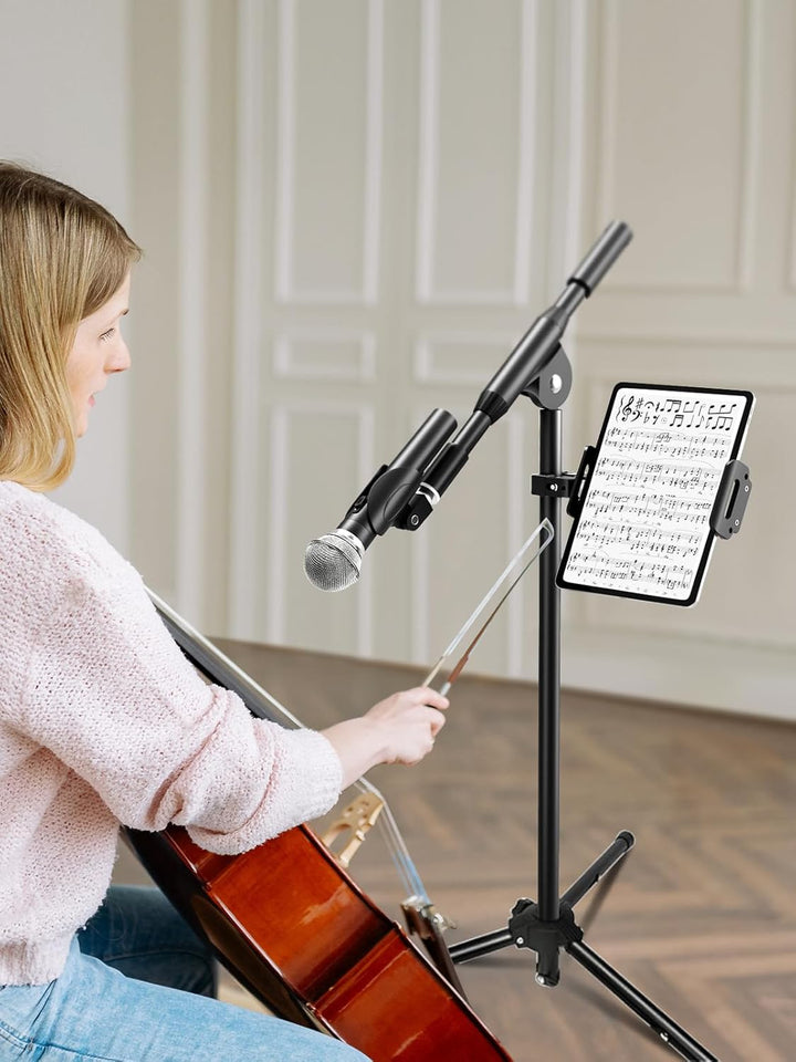 elitehood Aluminium-Tablet-Halterung mit zwei Kugelkopfen, verstellbarer iPad-Mikrofonständer, Seite