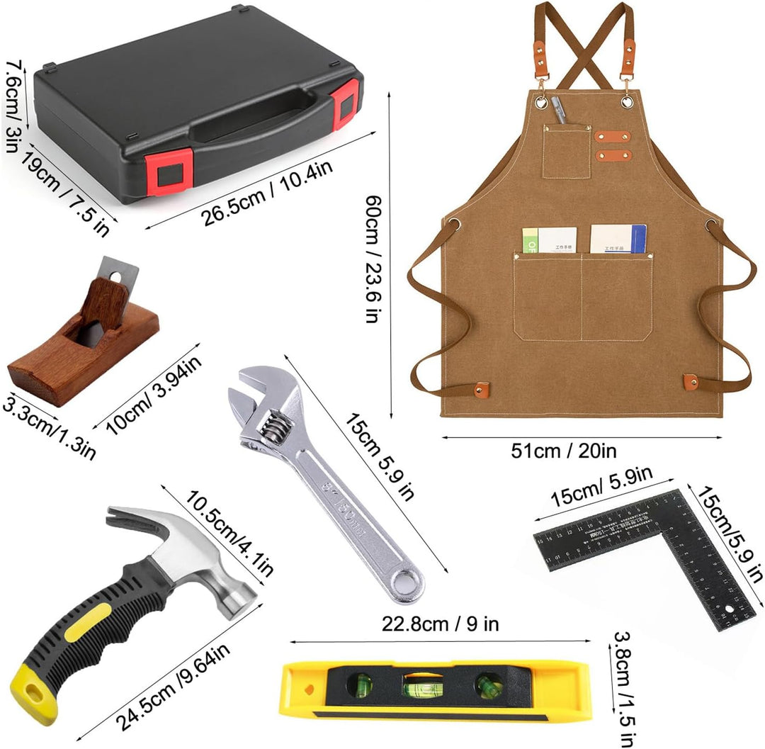 Kinder Werkzeug Set, Kinderwerkzeug mit Echte Handwerkzeuge, Anfänger Lernen Bauwerkzeug Spielzeug H