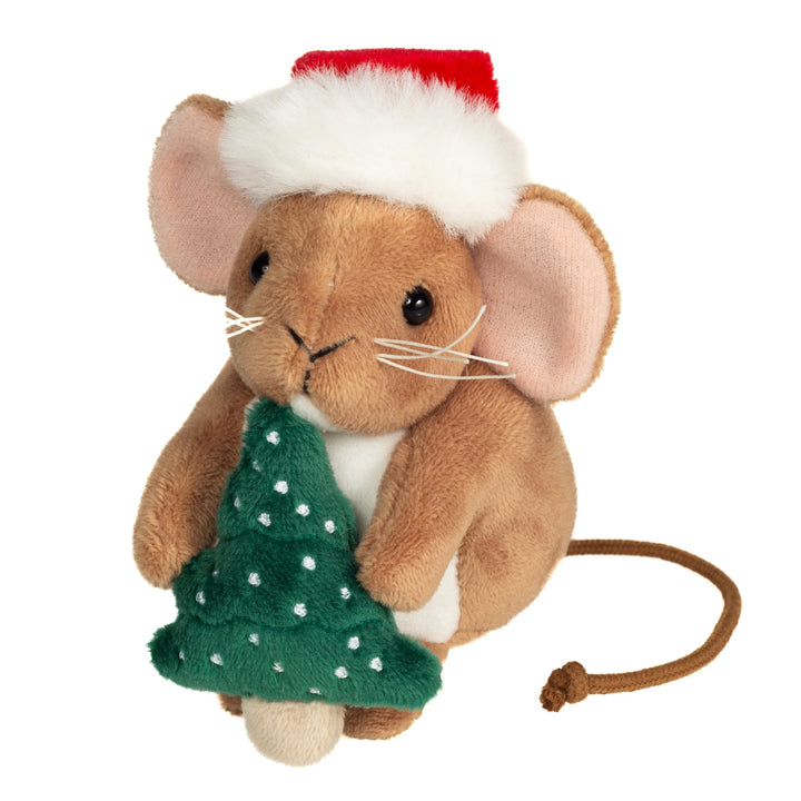 Teddy Hermann 94623 Weihnachtsmaus mit Tannenbaum 11 cm, Kuscheltier, Plüschtier
