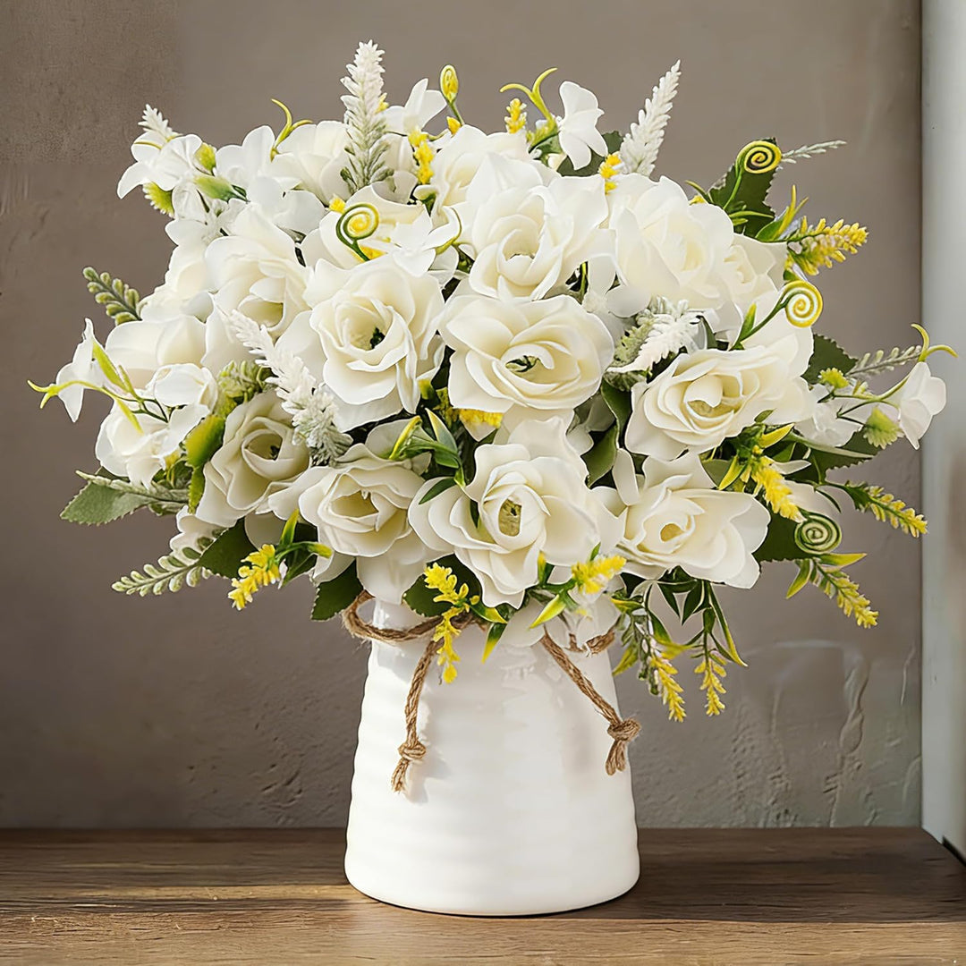LESING Künstliche Blumen mit Vase Gefälschte Seidenblumen in Vase Gardenia Blumen Dekoration für Zuh