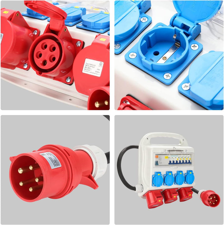 Fiqops Baustromverteiler 32a, Stromverteiler 4x230V+2x16A 400V CEE+1x32A 400V CEE, Wandverteiler mit