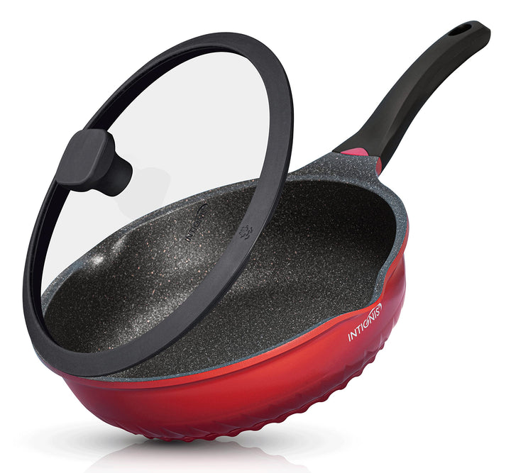 Tiefe antihaftbeschichtete Bratpfanne mit Deckel, 7.6 cm-1 Schmorpfanne, Pfanne und Mini-Wok, GREBLO