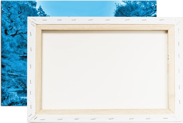 deyoli asiatisches Landhaus Format 80x60 Effekt: Monocrome Blau als Leinwandbild, Motiv fertig gerah