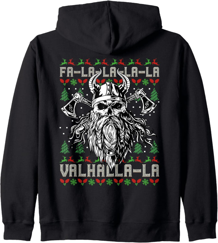 Viking Ugly Christmas – Valhalla Wikinger-Totenkopf (auf der Rückseite) Kapuzenjacke
