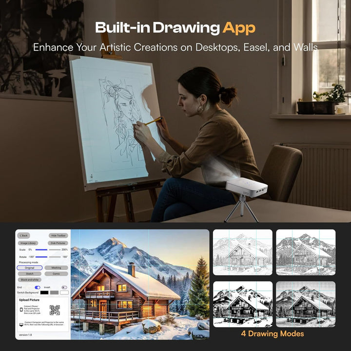 Caydo M1C Zeichen-Beamer, wiederaufladbarer DLP-Zeichenprojektor mit exklusiver Kunst-Zeichen-App, t