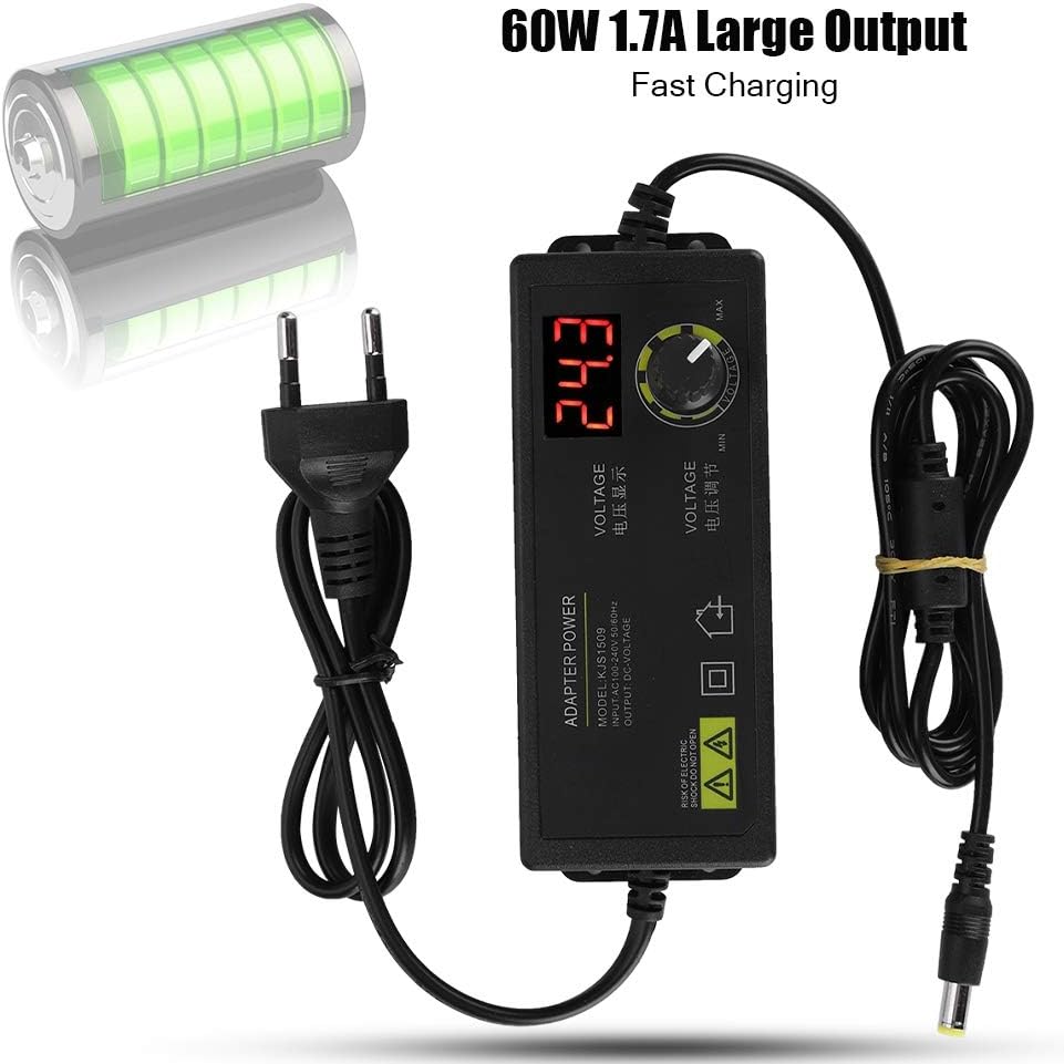 3-36V Einstellbares Netzteil, LED AC DC Adapter, Universal Anti-Interferenz SCHWARZ Netzteil 60W 1,7
