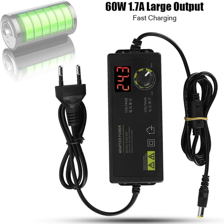 3-36V Einstellbares Netzteil, LED AC DC Adapter, Universal Anti-Interferenz SCHWARZ Netzteil 60W 1,7