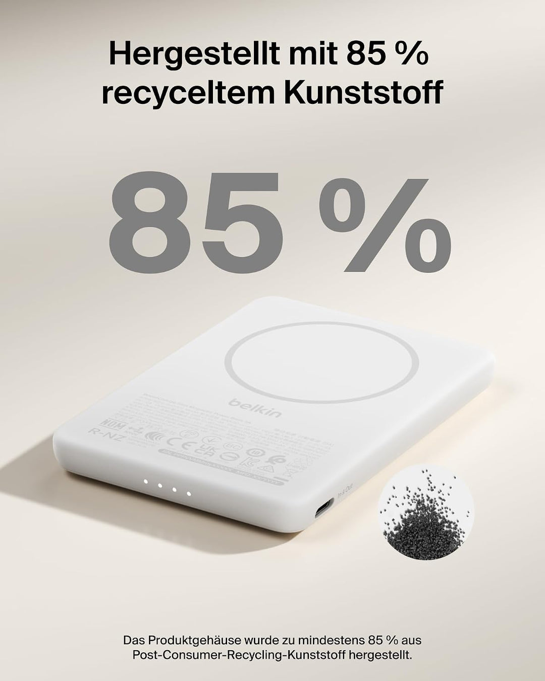 Belkin BoostCharge 5000mAh Magnetische Power Bank, USB-C-Port – Weiss | 5K Powerbank Kabellos, Magne