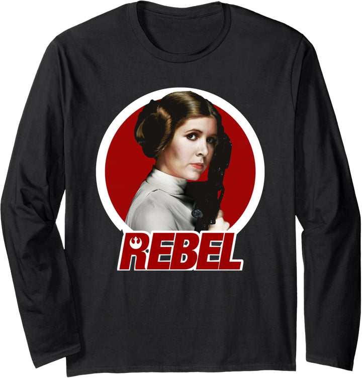 Star Wars Princess Leia Rebel Bold Text Circle Portrait Langarmshirt