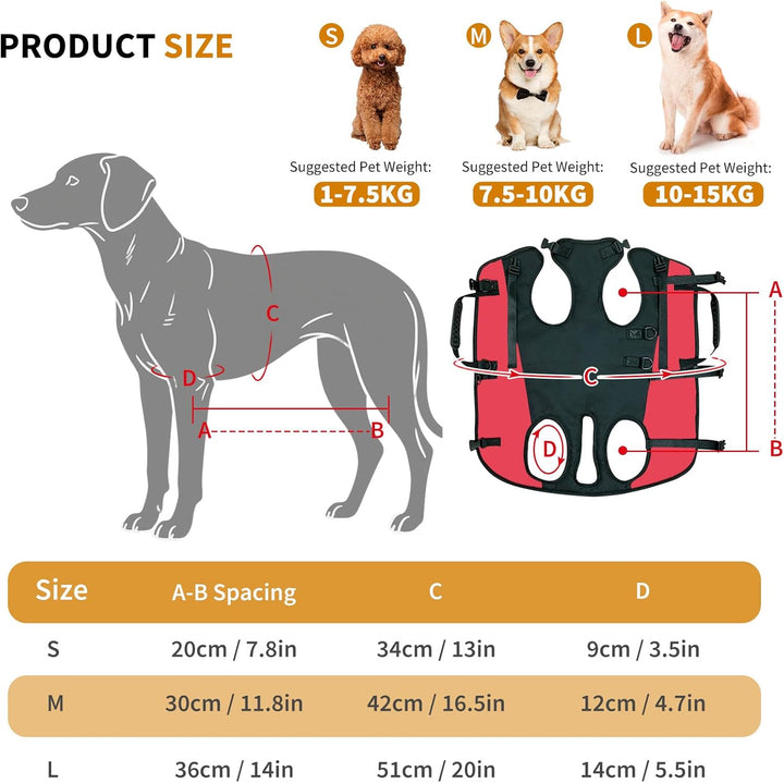 PETCUTE Hunde-Tragegeschirr,Hundegeschirr-Rucksack für grosse Hundes,Ganzkörpergeschirr mit Griff,Ve