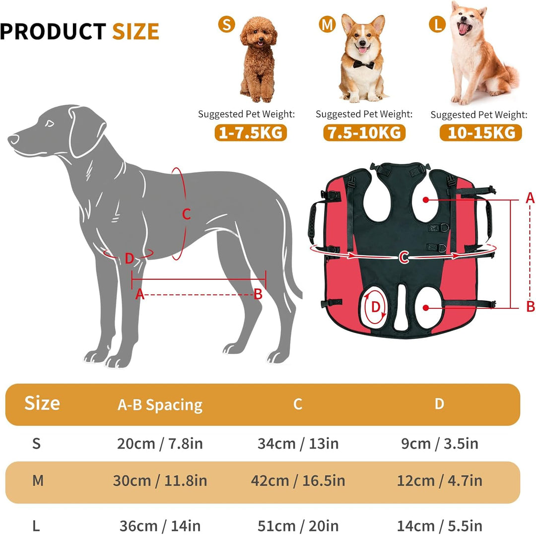 PETCUTE Hunde-Tragegeschirr,Hundegeschirr-Rucksack für grosse Hundes,Ganzkörpergeschirr mit Griff,Ve