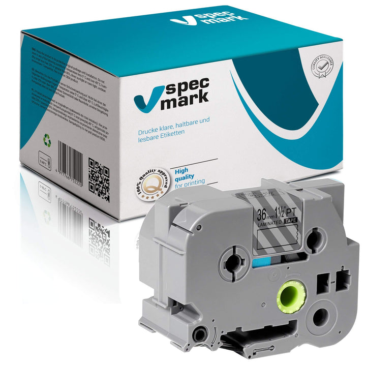 specmark Schriftband TZe-165 36mm x 8m Weiss auf Durchsichtig Band kompatibel mit Drucker Brother PT