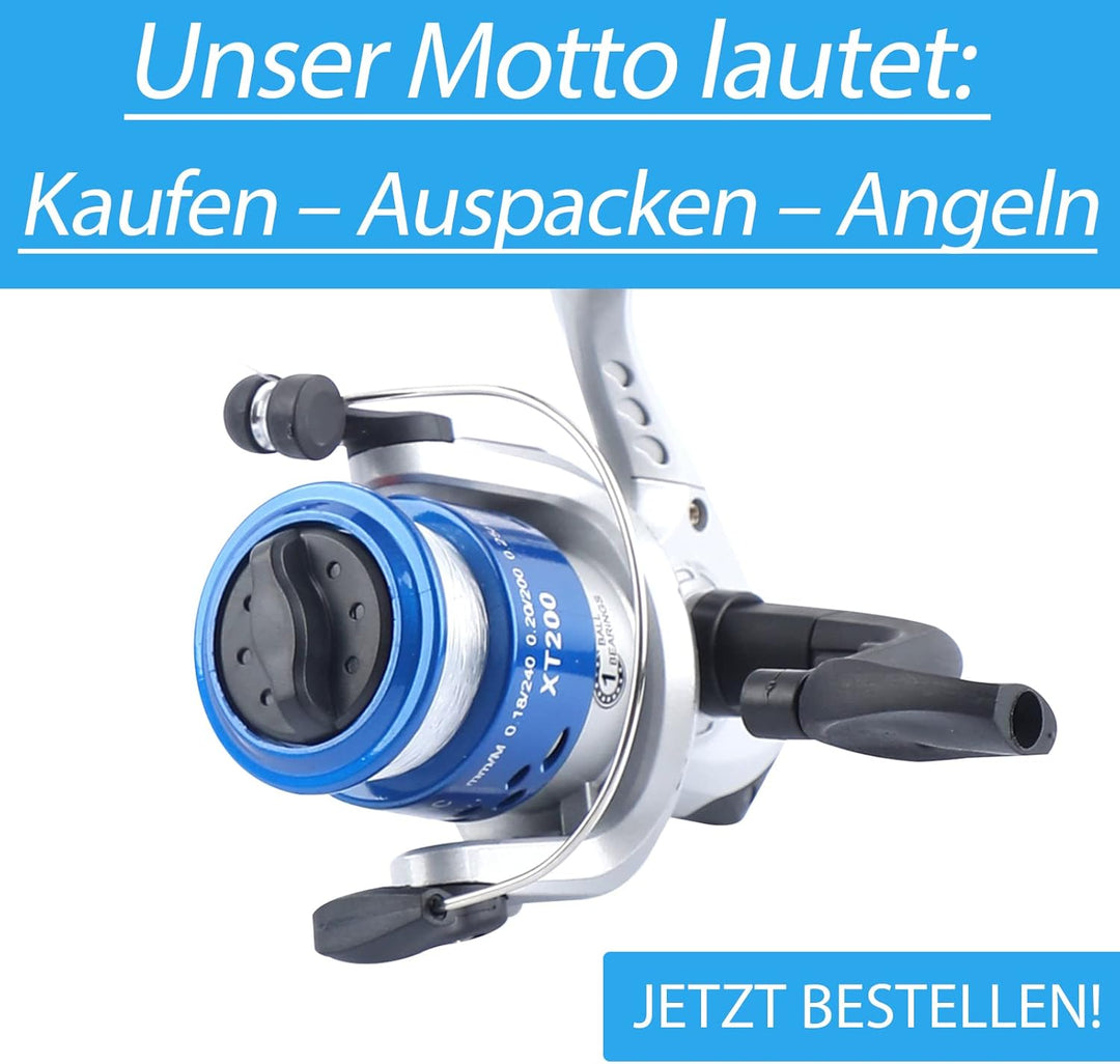 Q-Tac - Angelset für Kinder [Fertig montiert &amp; Angelrolle bespult] Teleskop-Angelrute 165 cm, Kinder