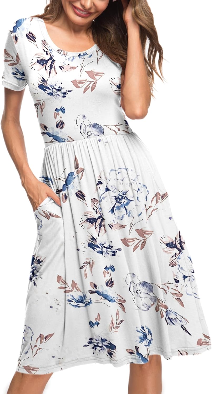 AUSELILY Damen Kleider Sommer Sommerkleider Knielang Kurzarm Freizeitkleid Schicke Shirtkleider mit