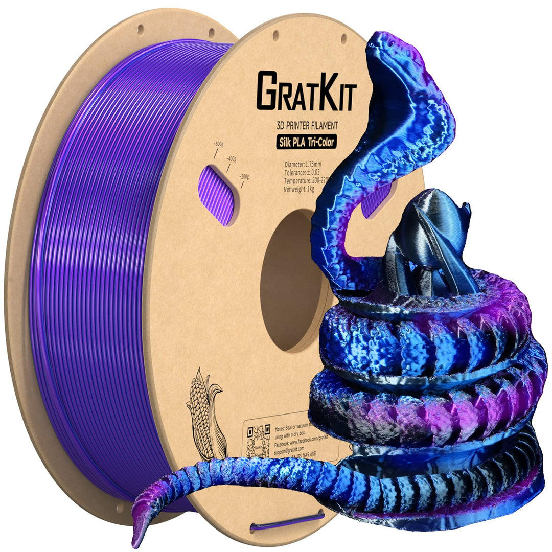 GratKit Tricolor Silk PLA Filament 1,75mm 1kg Spule, Seide Dreifarbiges 3D-Drucker Filament mit +/-0