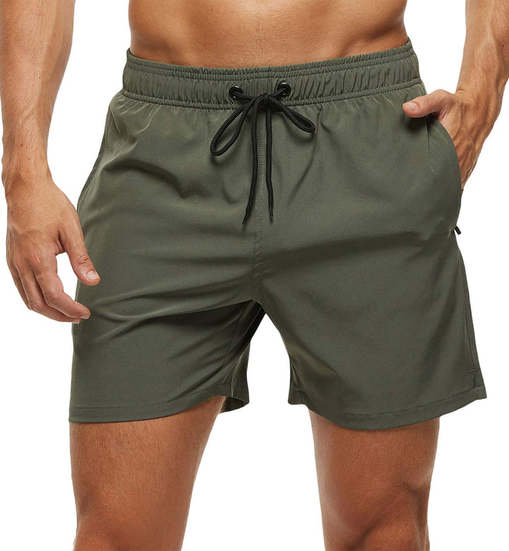 Tyhengta Men's Swim Trunks Quick Dry Beach Shorts with Zipper Pockets and Mesh Lining Army-green 34,